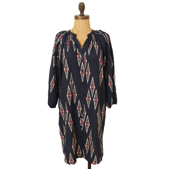 Tucker For Target Shirt Dress Size XS Button Up Balloon Sleeve Navy Print EUC B9 - Picture 2 of 6
